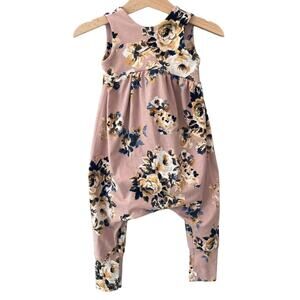 River + Jax Sleeveless Harem Romper - Floral Rose - Pink Cream Gold - 12M